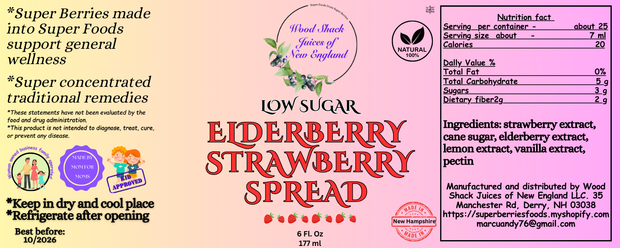 Elderberry Strawberry Spread - Low Sugar 6 Fl. Oz